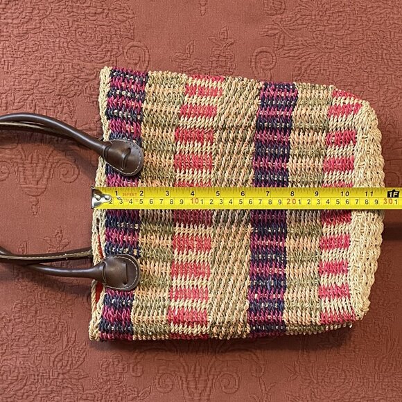 WOVEN STRAW TOTE BAG Double Handle Handbag Purse MULTI COLORED 11 x 11  1101A - Picture 6 of 8